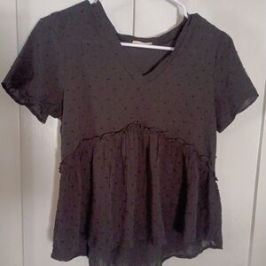 Black Textured V-Neck Blouse